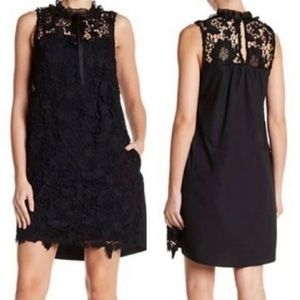 Kensie Floral Lace Ruffle High Neck Shift Dress